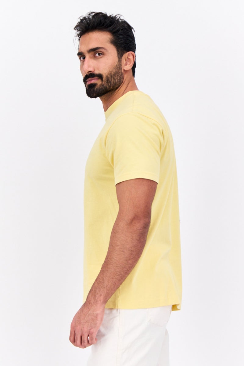 GAP Men Crew Neck Short Sleeve Plain T-Shirts, Yellow - Image 3