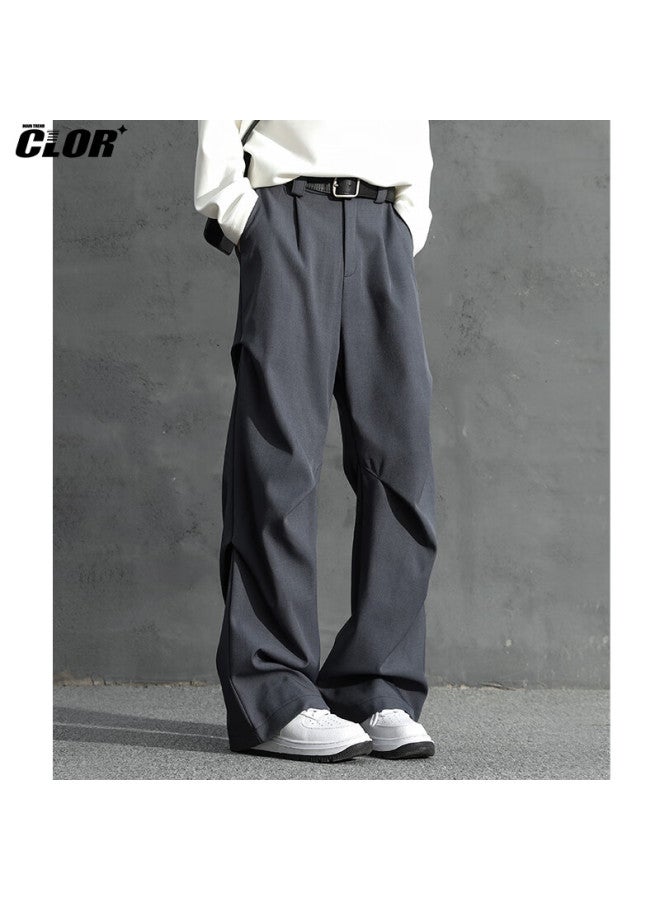Clor American-style Pleated Draping Paratrooper Curved Knife Dress Pants For Men, Autumn And Winter Loose Straight-leg Casual Wide-leg Trousers, Cl80 Gray-blue, 2XL - Image 2