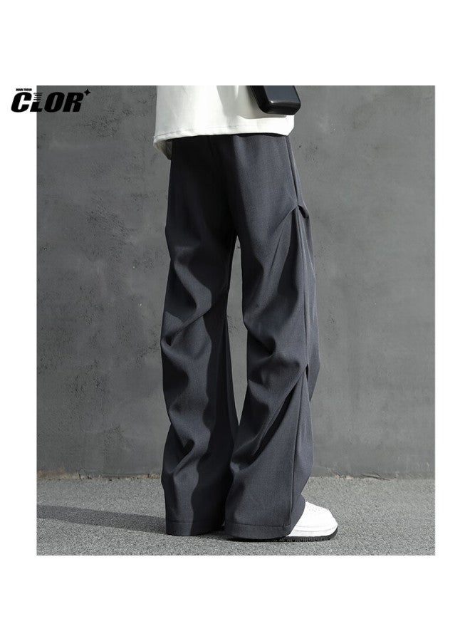 Clor American-style Pleated Draping Paratrooper Curved Knife Dress Pants For Men, Autumn And Winter Loose Straight-leg Casual Wide-leg Trousers, Cl80 Gray-blue, 2XL - Image 3