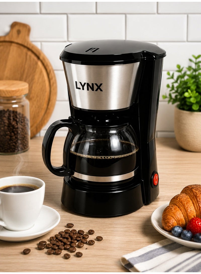 LYNX 6-Cup Electric Coffee Maker 750mL | 550-650W, Removable Filter Basket, Glass Carafe, Easy Clean & 2-Year Warranty | LY-8201 Black - Image 3
