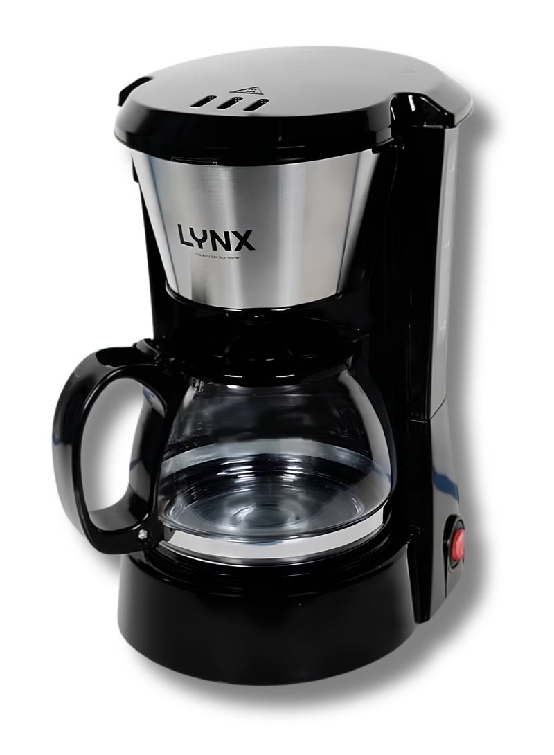 LYNX 6-Cup Electric Coffee Maker 750mL | 550-650W, Removable Filter Basket, Glass Carafe, Easy Clean & 2-Year Warranty | LY-8201 Black - Image 1