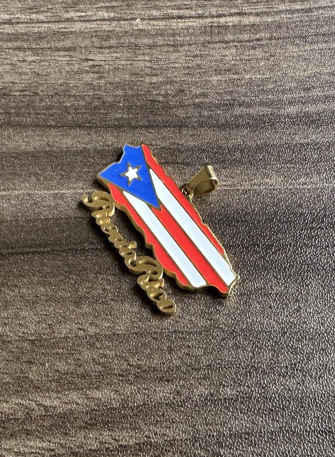 Fusamk Fashion Stainless Steel Puerto Rico Map Pendant Country Flag Pattern Necklace(Gold) - Image 5