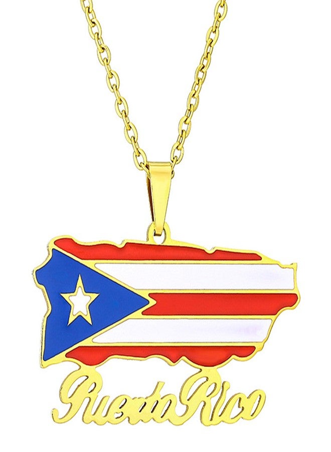 Fusamk Fashion Stainless Steel Puerto Rico Map Pendant Country Flag Pattern Necklace(Gold) - Image 1
