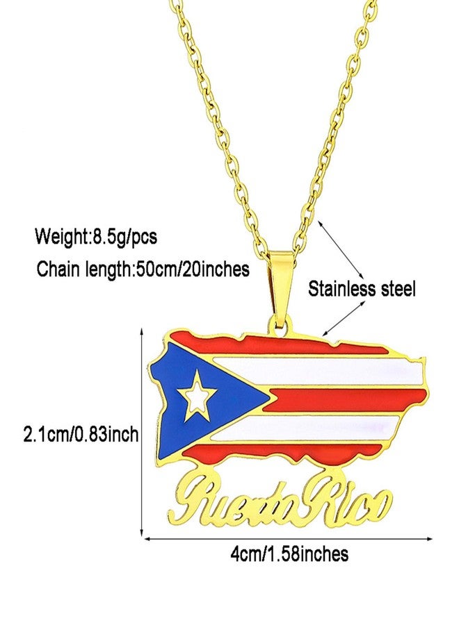 Fusamk Fashion Stainless Steel Puerto Rico Map Pendant Country Flag Pattern Necklace(Gold) - Image 2