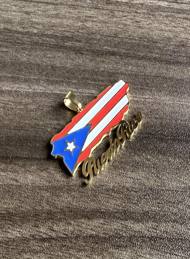 Fusamk Fashion Stainless Steel Puerto Rico Map Pendant Country Flag Pattern Necklace(Gold) - Image 3