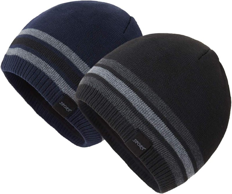 OMECHY Mens Winter Warm Knitting Hats Plain Skull Beanie Cuff Toboggan Knit Cap - Image 1