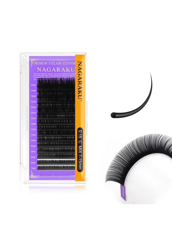 NAGARAKU Eyelash Extensions 0.15Mm C Curl 7-15Mm Mix Tray Individual Lashes Classic Matte Black Faux Mink 16 Rows Professional Beauty Salon Supplies  - Image 1