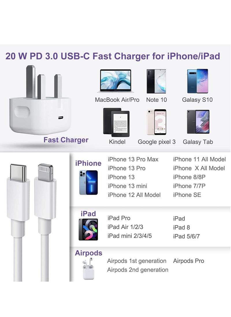 TIGER - iPhone 20W USB C Fast Charger, iPhone Fast Charger Plug, and 1M iPhone USB C Charger Cable – Compatible with iPhone 13, 12, 11 Pro Max, Mini, X, XR, XS, iPad - Image 1
