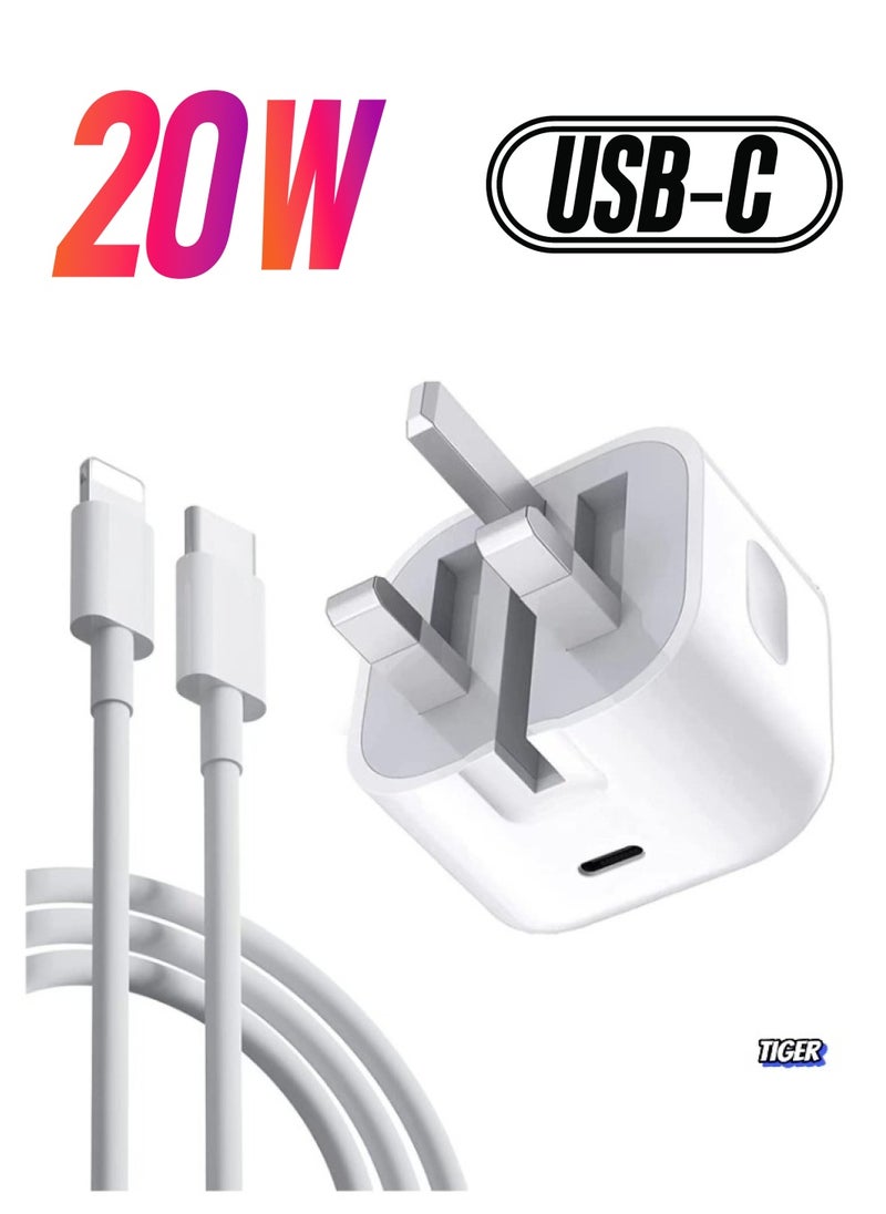 TIGER - iPhone 20W USB C Fast Charger, iPhone Fast Charger Plug, and 1M iPhone USB C Charger Cable – Compatible with iPhone 13, 12, 11 Pro Max, Mini, X, XR, XS, iPad - Image 1