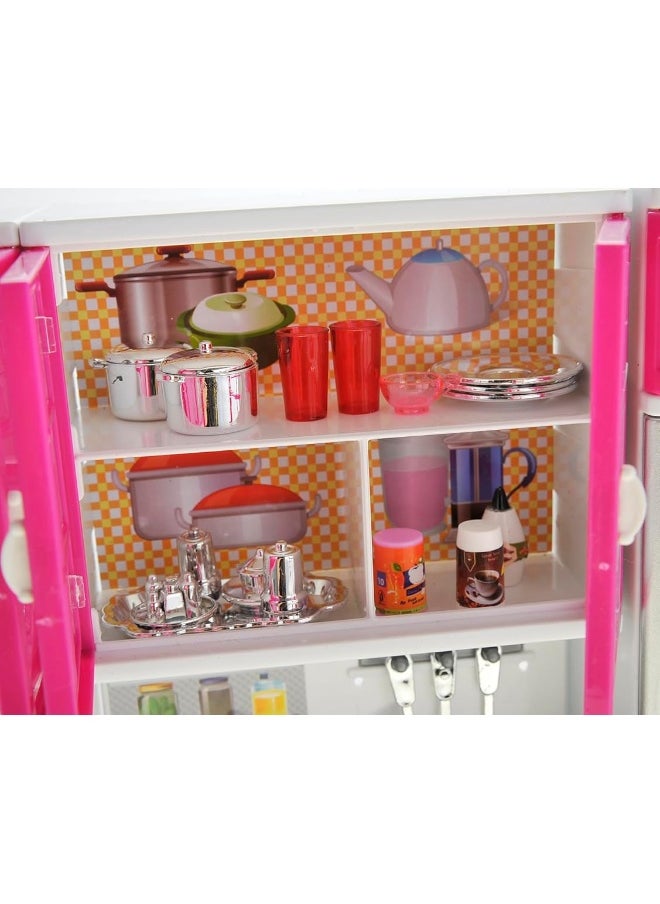 PowerTRC PowerTRC Doll Kitchen Play Set, Mini Modern Toy Kitchen Pretend Play Furnitures Toy Set Accessories Set with Realistic Light & Sound for Kids Toddlers Girls (4-in-1)  - Image 1