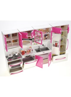 PowerTRC PowerTRC Doll Kitchen Play Set, Mini Modern Toy Kitchen Pretend Play Furnitures Toy Set Accessories Set with Realistic Light & Sound for Kids Toddlers Girls (4-in-1)  - Image 2