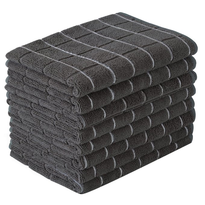 MICROFIBER DISH TOWELS SOFT SUPER ABSORBENT AND LINT FREE KITCHEN TOWELS 8 PACK LATTICE DESIGNED BLACK COLORS 26 X 18 INCH