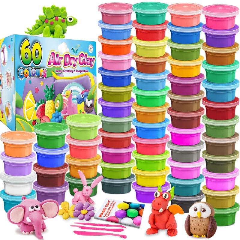 ESSENSON Air Dry Clay 60 Colors Modeling Clay for Kids DIY Molding for with Tools Toys Gifts for Age 3 4 5 6 7 8 Years Old Boys Girls Kids - Image 2