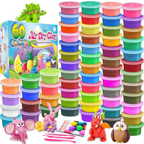 ESSENSON Air Dry Clay 60 Colors Modeling Clay for Kids DIY Molding for with Tools Toys Gifts for Age 3 4 5 6 7 8 Years Old Boys Girls Kids - Image 1