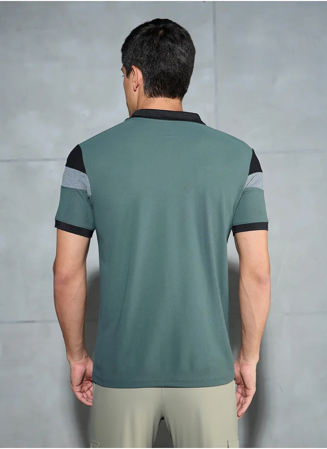 Technosport Color Block Short Sleeve Pique Slim Fit Polo T-Shirt