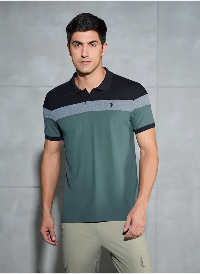 Technosport Color Block Short Sleeve Pique Slim Fit Polo T-Shirt