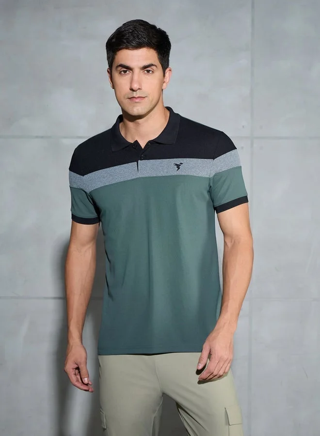 Technosport Technosport Color Block Short Sleeve Pique Slim Fit Polo T-Shirt