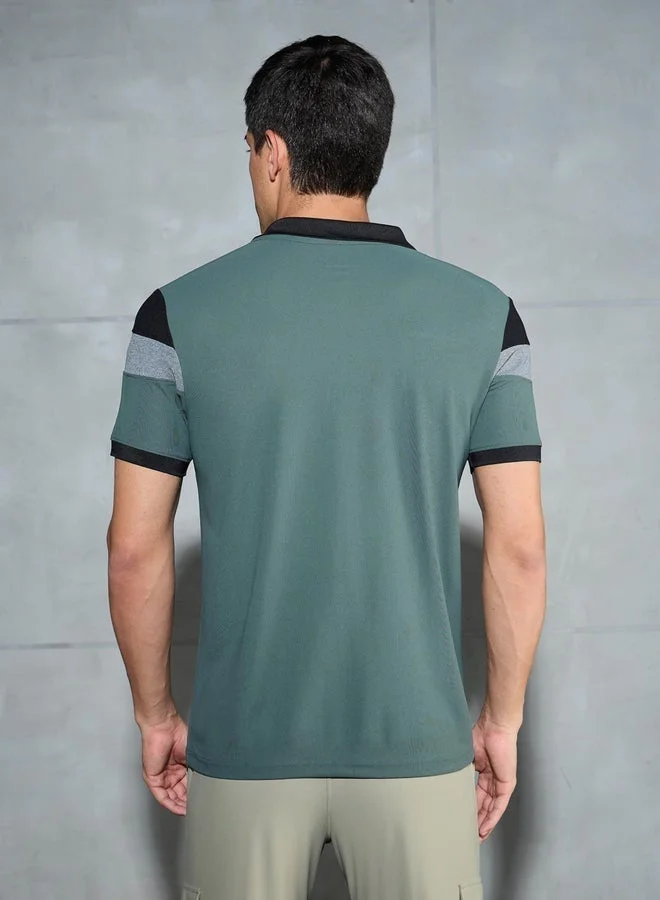 Technosport Technosport Color Block Short Sleeve Pique Slim Fit Polo T-Shirt