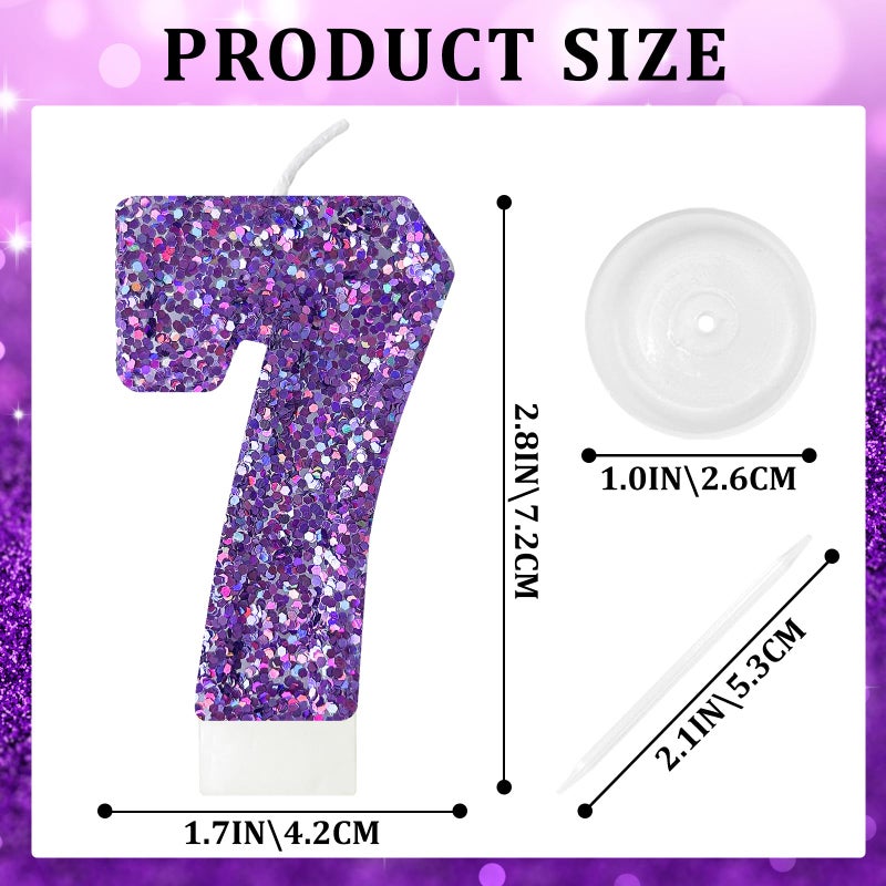 Zailo Birthday Number Candles, Glitter Number Candle Cake Decorations with Sequins, Cupcake Decorations for Girls, Women, Party Anniversary Celebrations (Number 7, Purple) - Image 2