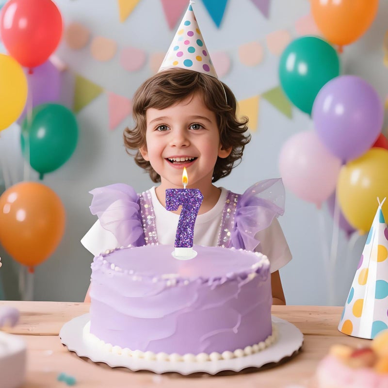 Zailo Birthday Number Candles, Glitter Number Candle Cake Decorations with Sequins, Cupcake Decorations for Girls, Women, Party Anniversary Celebrations (Number 7, Purple) - Image 5