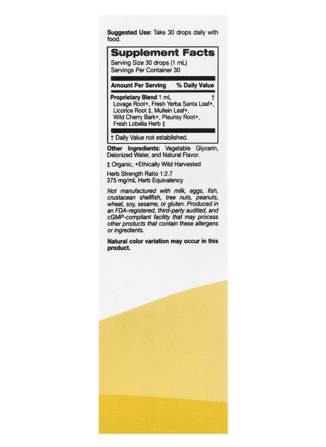 Super Nutrition Kid's Liquid Bronchial Ease with Lovage Root Fresh Yerba Santa Leaf Licorice Root and Mullein Leaf No Alcohol Cherry 1 fl oz (30 ml)  - Image 2