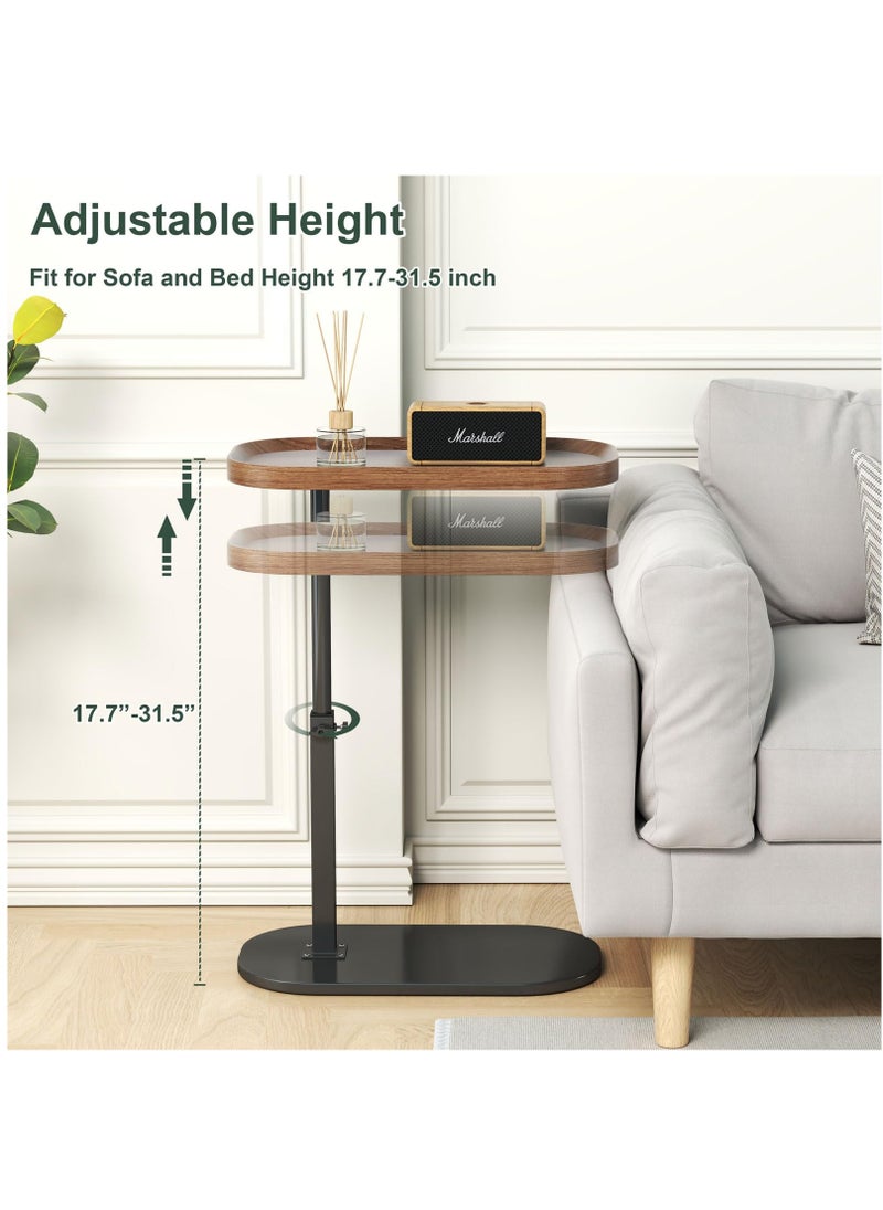 C Shaped Side Table Adjustable Height, 360°Swivel C Shaped End Table, Couch Side Tables That Slide Under, Small Coffee C Table End Table for Sofa Bed Bathtub, Rotating Elevate Tabletop (Beige)