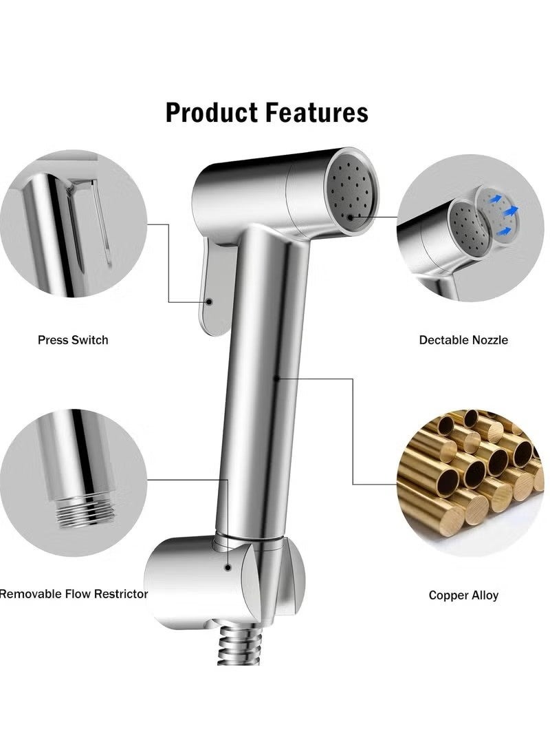 Beauenty Bidet Shattaf Set, Copper Alloy Bidet Sprayer for Toilet with 47 inch Bidet Hose and Holder for Muslim Shower and Personal Hygiene - Image 3
