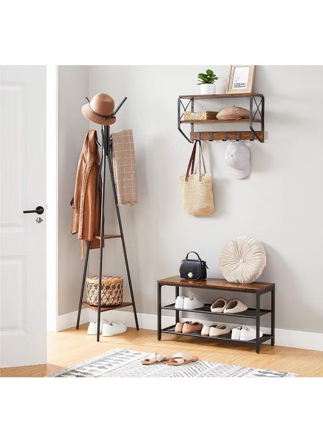 Arabest Coat Rack Freestanding, Coat Hanger Stand, Hall Tree with 2 Shelves, for Clothes, Hat, Bag, Industrial Style, Greige and Black - Image 4