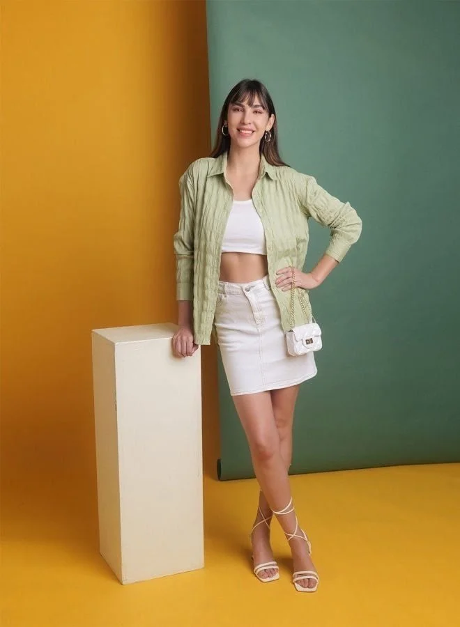 Freehand  Women Oversized Fit Solid Round Neck Long Sleeve Oversized Shirt  | Best Price UAE