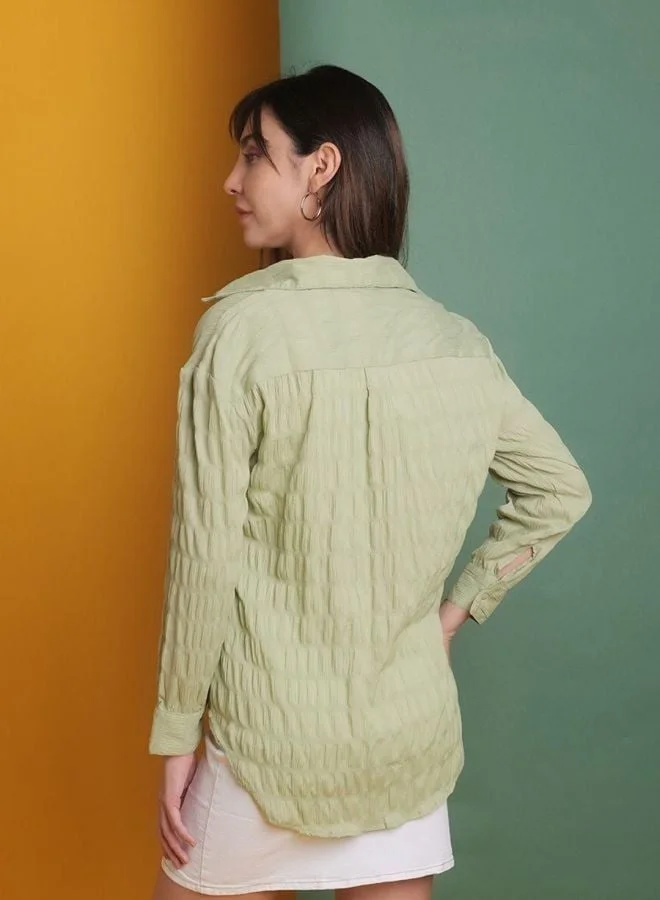 Freehand  Women Oversized Fit Solid Round Neck Long Sleeve Oversized Shirt  | Best Price UAE