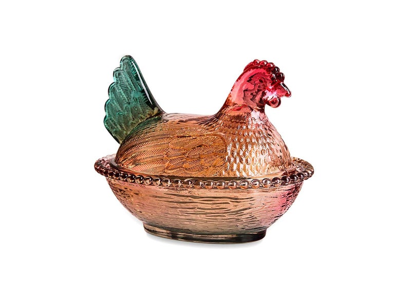 ccsxqy Vintage Glass Hen on Nest Dish with Lid - Large Pedestal Rooster Glass Candy Bowl, Colorful Crystal Candy Jar for Snacks, Dessert, Cookies | Home Kitchen Office Tabletop Decor - Image 1