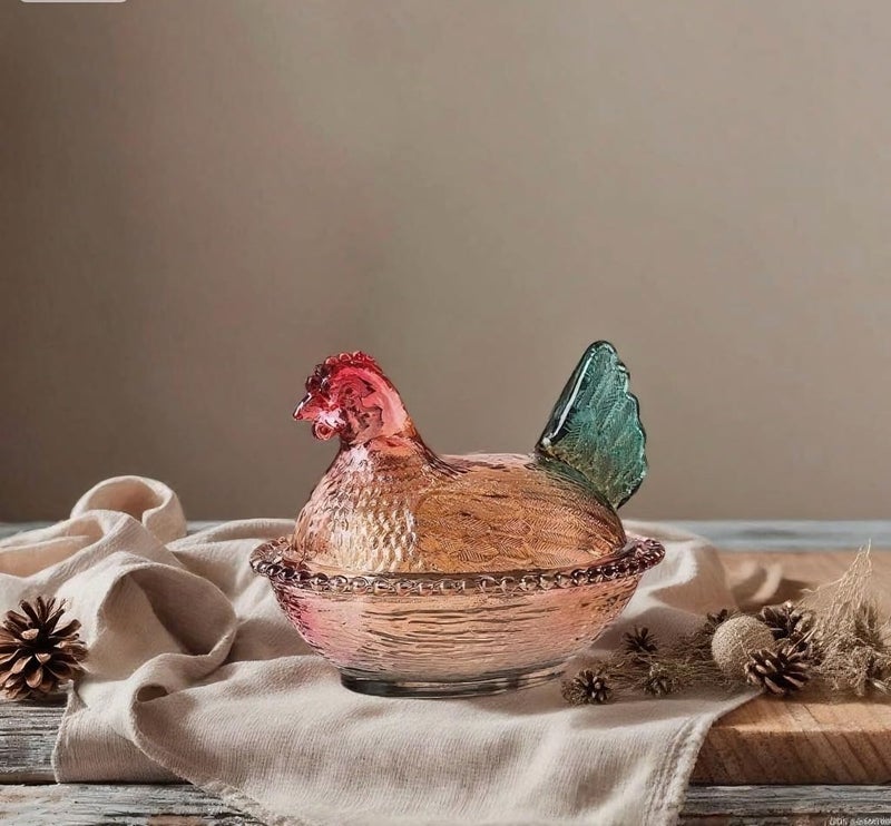 ccsxqy Vintage Glass Hen on Nest Dish with Lid - Large Pedestal Rooster Glass Candy Bowl, Colorful Crystal Candy Jar for Snacks, Dessert, Cookies | Home Kitchen Office Tabletop Decor - Image 3