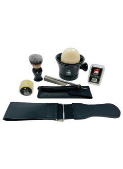 G.B.S Men'S Shaving Set Deluxe Straight Razor 68In Carbon Steel Razor Shaving Mug Synthetic Bristles Brush Shaving Soap Razor Case Alum Block And Strop  - Image 1