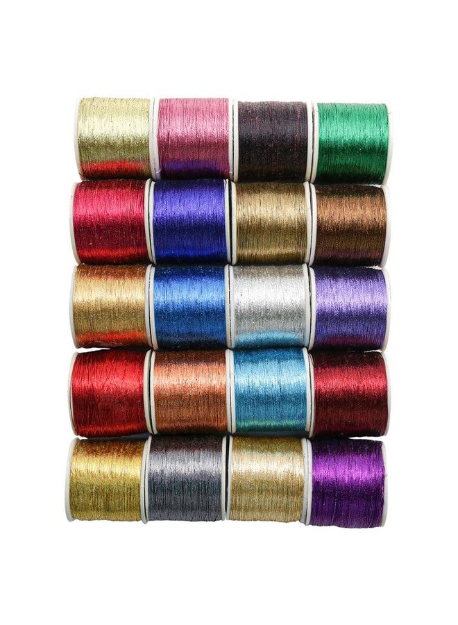 Embroiderymaterial Combo Metallic Zari Thread for Embroidery, Sewing and Jewelry Making, Multicolor | 20 Rolls (Thickness 0.1MM/Length 85Meters) - Image 1