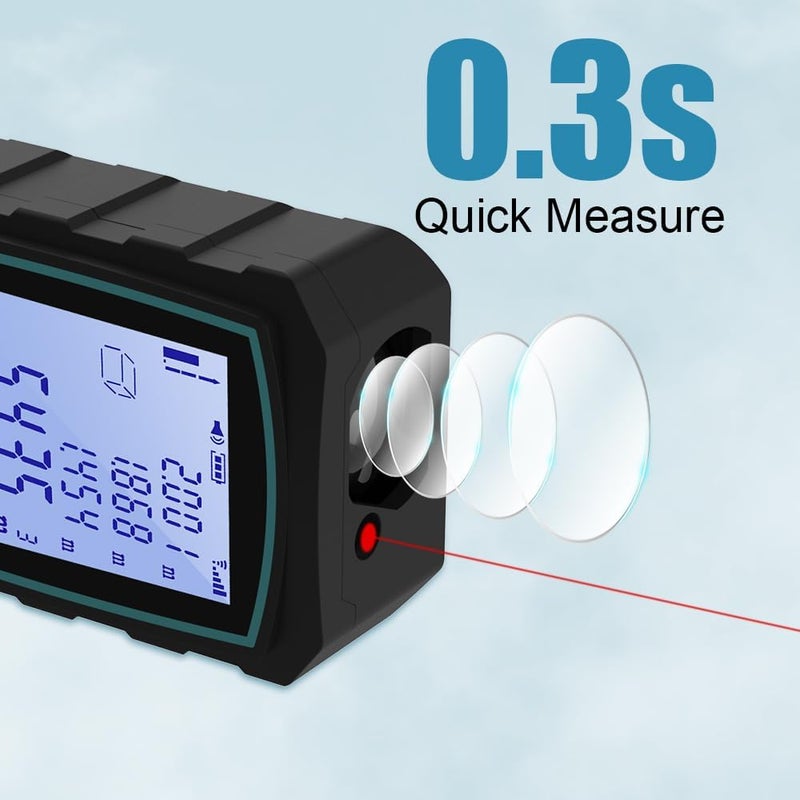 Portable Digital Laser Rangefinder, Laser Measuring Tool with 2 Bubble Levels, Length/Area/Volume Theorem Measurement/Choke's Theorem, with LCD Backlight, 2* Batteries, IP54, - Image 5