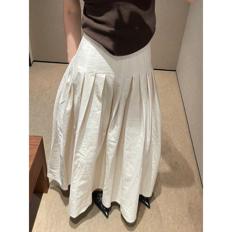 Off-White Pleated A-Line Skirt For Women, New Autumn Design, Niche High-Waisted Slimming Fashionable Versatile Umbrella Skirt - Image 4