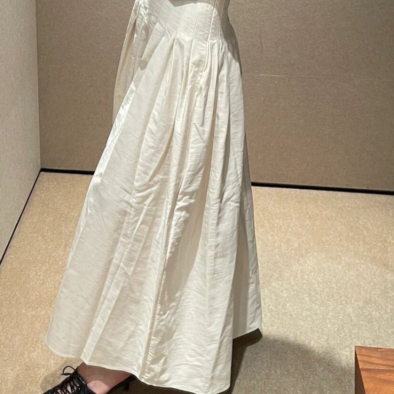 Off-White Pleated A-Line Skirt For Women, New Autumn Design, Niche High-Waisted Slimming Fashionable Versatile Umbrella Skirt - Image 1