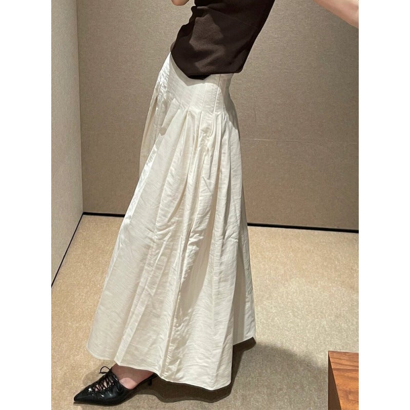 Off-White Pleated A-Line Skirt For Women, New Autumn Design, Niche High-Waisted Slimming Fashionable Versatile Umbrella Skirt - Image 2