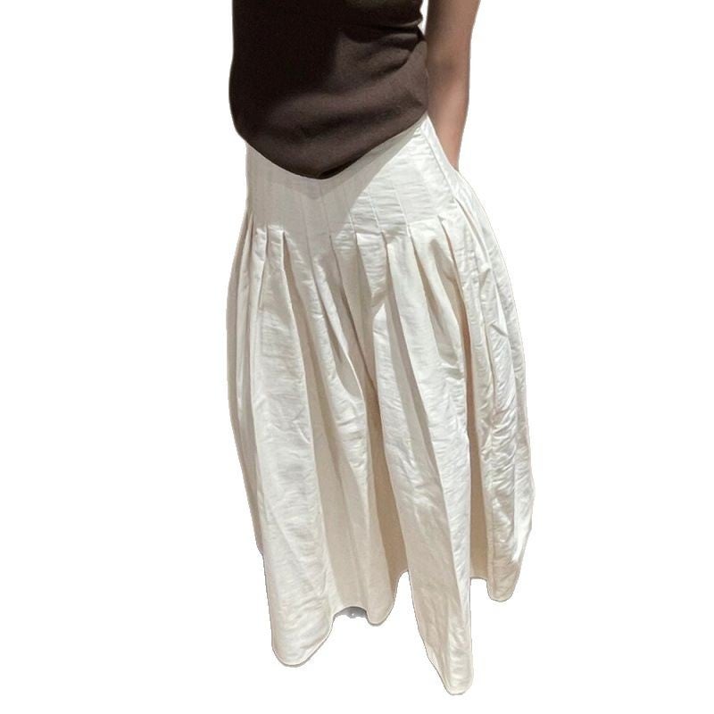 Off-White Pleated A-Line Skirt For Women, New Autumn Design, Niche High-Waisted Slimming Fashionable Versatile Umbrella Skirt - Image 5