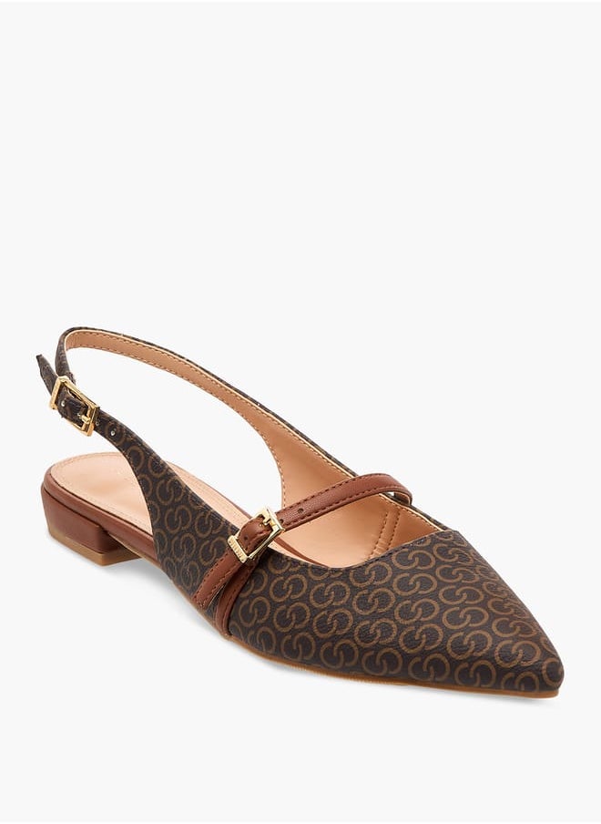 Celeste Women's Monogram Print Slingback Shoes with Buckle Closure  - Image 2