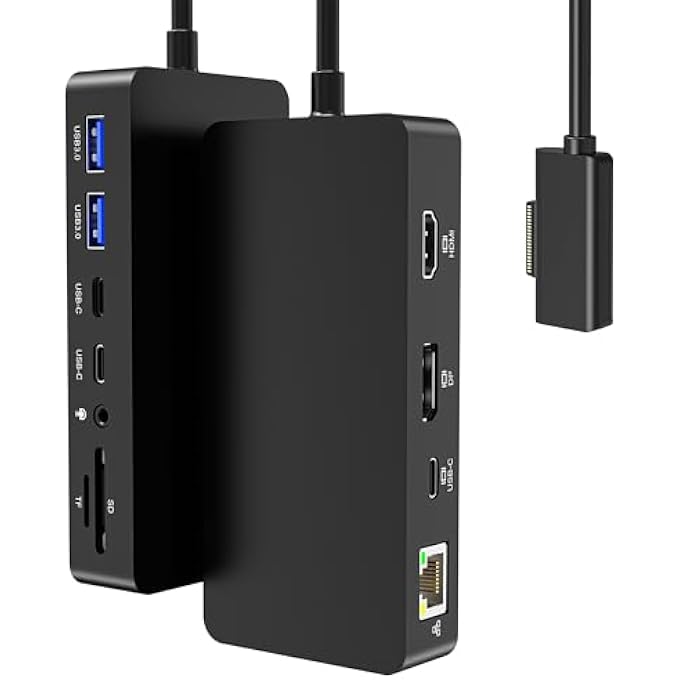 rayihni MICROSOFT SURFACE DOCKING STATION 12-IN-1, TRIPLE DISPLAY 4K@60HZ DOCK WITH HDMI, DP, USB-C, 4-SCREEN SUPPORT, 4 USB PORTS, SD/TF, AUDIO FOR SURFACE PRO 11/10/9/8/7, SURFACE LAPTOP, BOOK, GO - Image 1