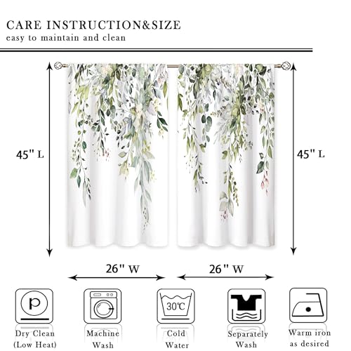 oolygoo Eucalyptus Botanical Leaves Floral Kitchen Window Curtains Over Sink Farmhouse Flower Leaf Small Window Treatment Sage Green Cafe Short Curtains for Bathroom Treatment Tier Drapes 26x45 inch - Image 2
