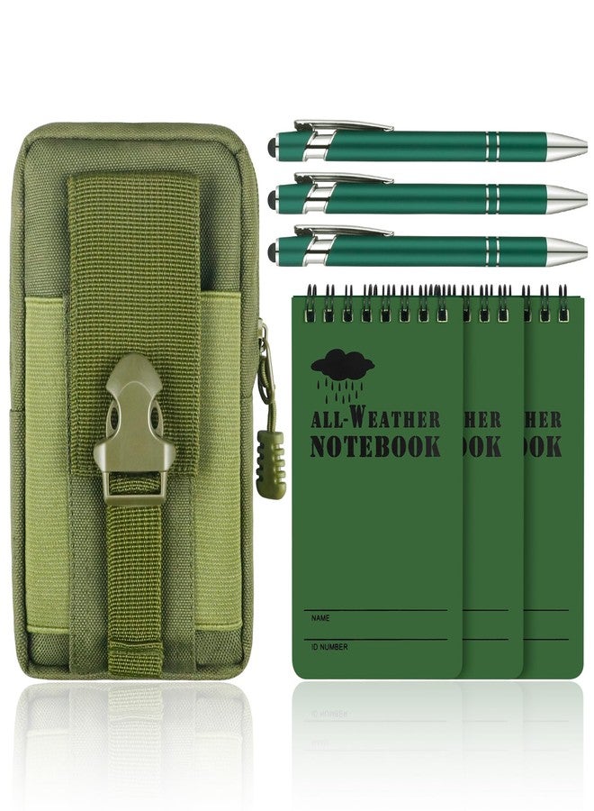 Aecsze 7 Piece Waterproof Notebook, 3 X 5 Inch waterproof notebook and pen with Waterproof Multi Functional Waist Pack for Outdoor Activities Recording (Army Green) - Image 1
