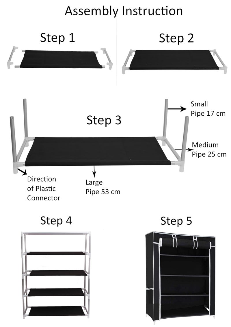 Ebee 4 Shelves Collapsible Metal Shoe Rack (Black) - Image 2