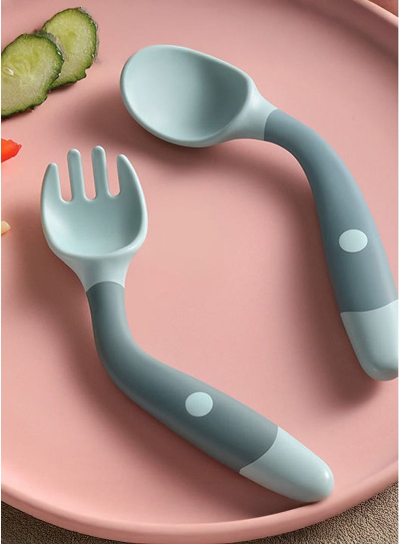 Baby Feeding Spoon and Fork Baby Food Utensils Set Toddler Eating Cutlery Set Silicone & Stainless Steel 360° Bent Design Flexible Non-Slip Handle BPA-Free Safe & Healthy - Image 4