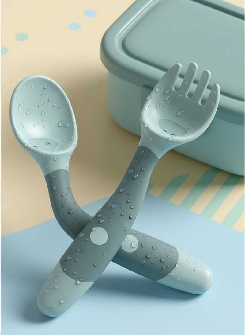 Baby Feeding Spoon and Fork Baby Food Utensils Set Toddler Eating Cutlery Set Silicone & Stainless Steel 360° Bent Design Flexible Non-Slip Handle BPA-Free Safe & Healthy - Image 2