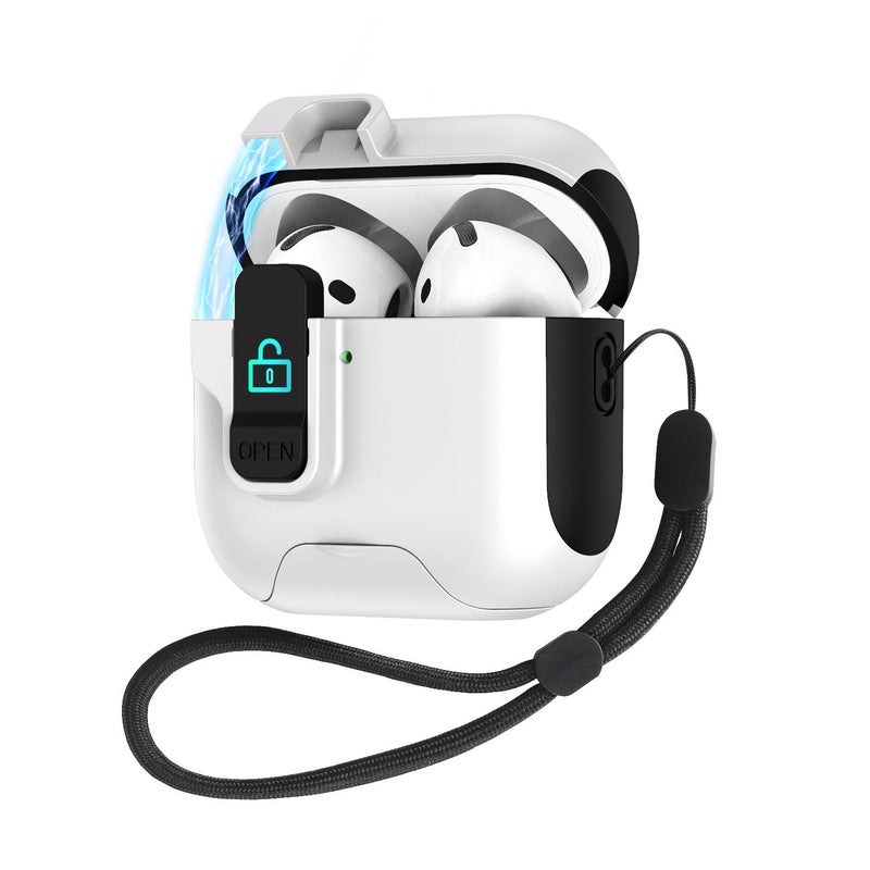 For AirPods 3 Automatic Pop-up Cover Holder Earphone Case with Switch Lock(White Black)