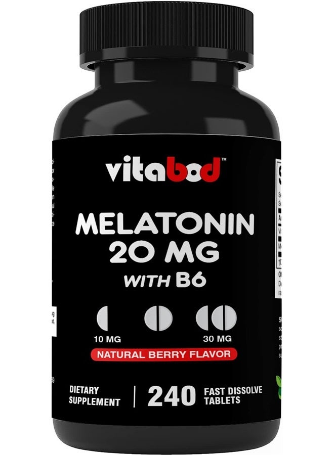 Vitabod Melatonin 20mg - 240 Fast Dissolve Tablets - Drug Free - Natural Berry Flavor - Vegetarian, Non-GMO, Gluten Free - Image 1