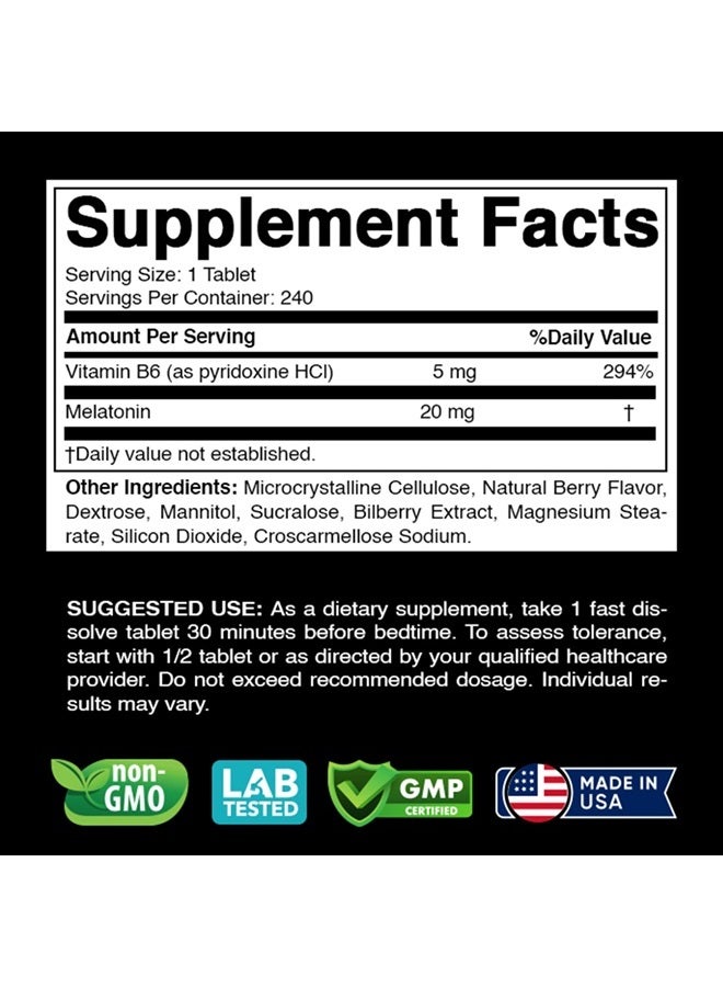 Vitabod Melatonin 20mg - 240 Fast Dissolve Tablets - Drug Free - Natural Berry Flavor - Vegetarian, Non-GMO, Gluten Free - Image 2