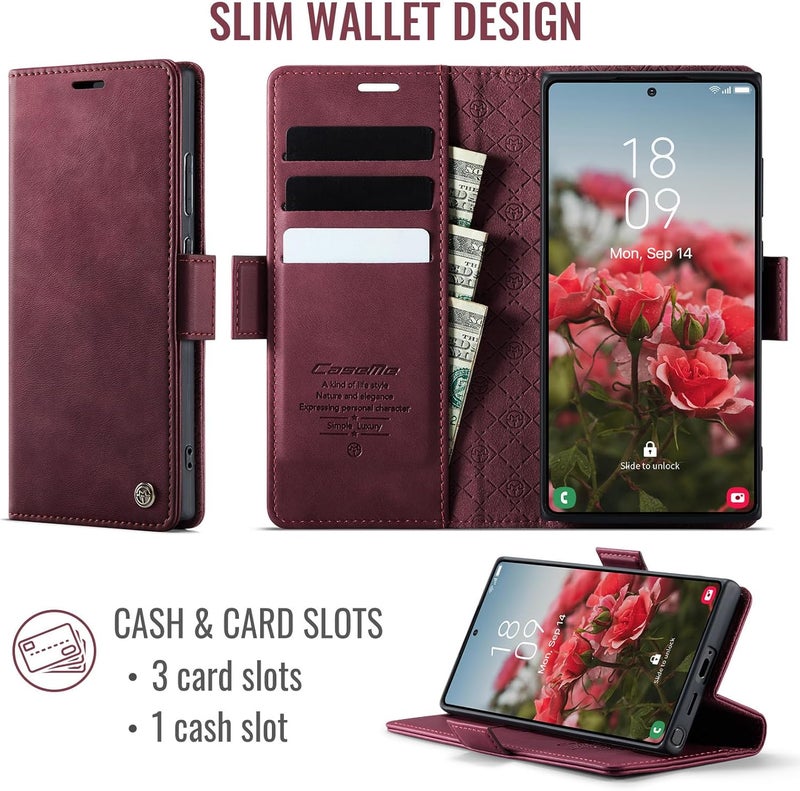 Cracedily Phone Case for Samsung Galaxy S25 Ultra, Premium PU Leather [RFID Blocking] Flip Case with Card Slot Stand Function Leather Case Phone Cover Galaxy S25 Ultra Cover Book Case Red - Image 3